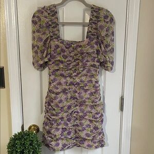 Zara Purple & Green Floral Mini Coquette Cottage Dress